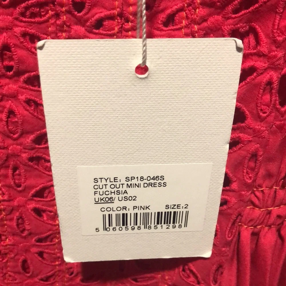 NWT Self-Portrait Fuchsia Pink Eyelet Cutout Mini Dress ~ Sz 2 - Picture 9 of 9
